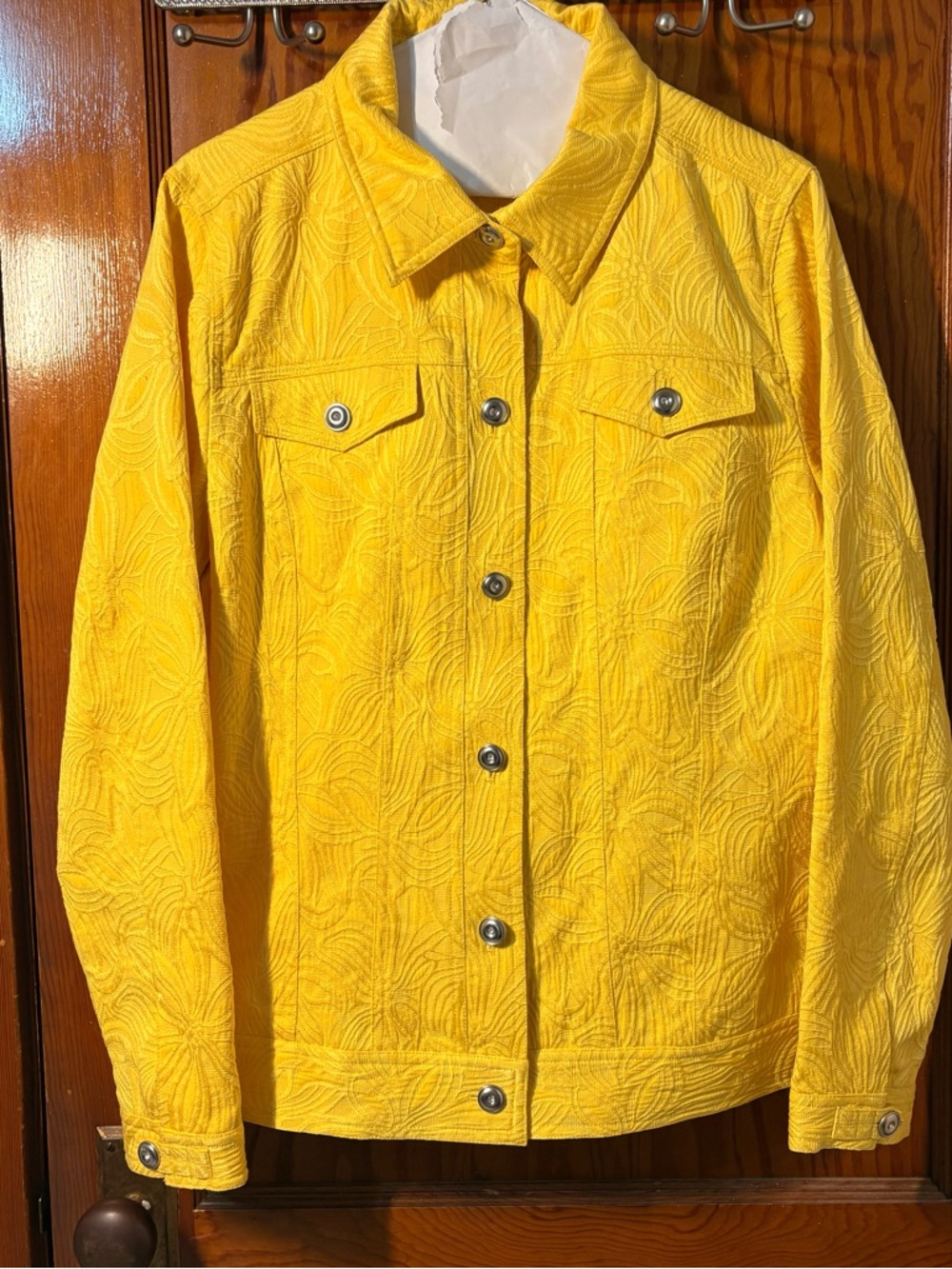 Laura‎ Ashley Bright Yellow Embroidered Button-Front Jean Jacket